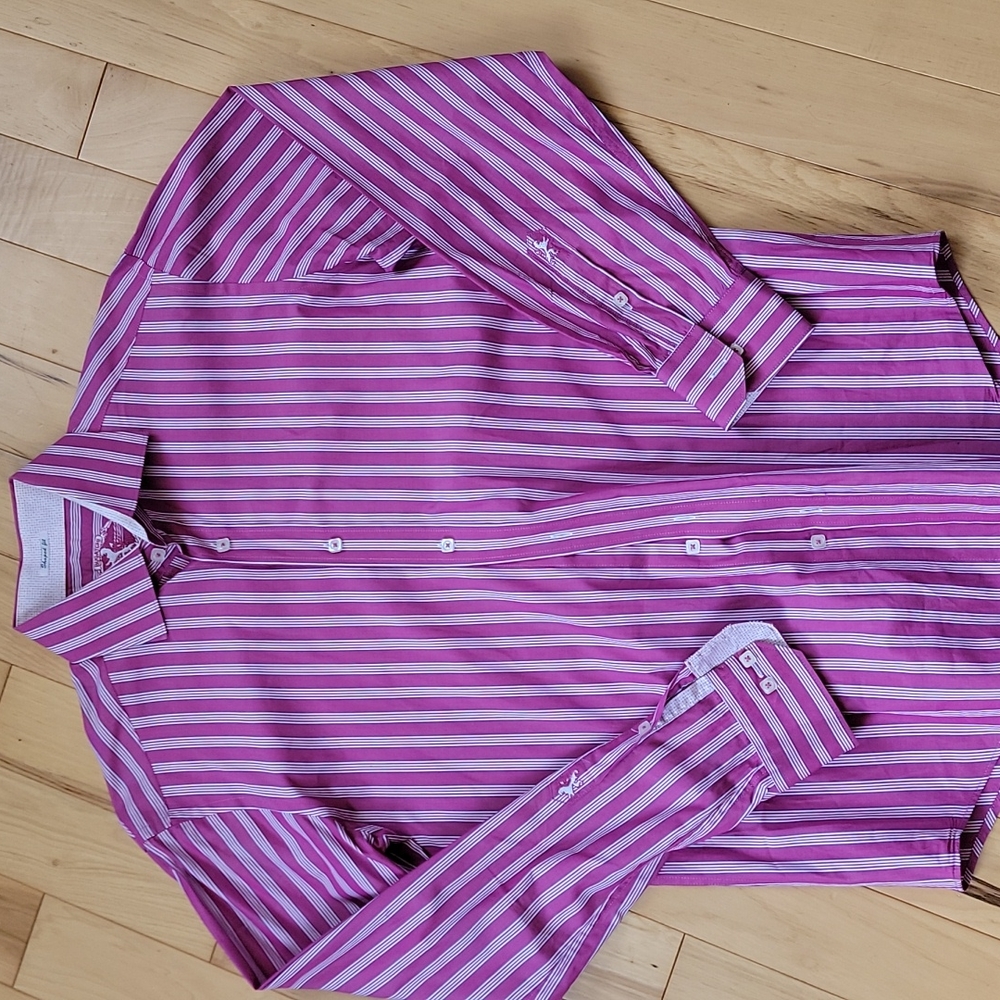 Bugatchi pink stripe shirt meduim